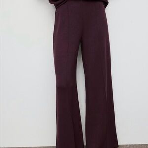 Mango Burgundy Women's Knit Wide Leg Pants - NWOT